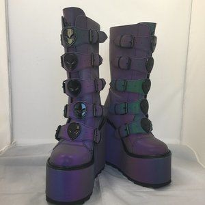 YRU Purple and Green Alien Buckle Platform Boots